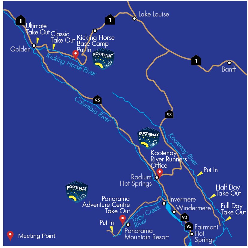Map of all Kootenay river runners locations